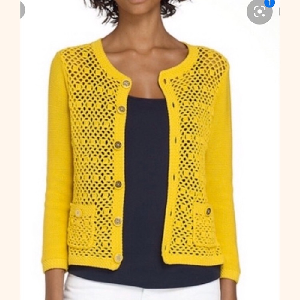 Tory Burch Yellow Crochet Cardigan